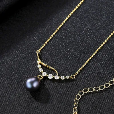 Luxury Wedding Jewelry Women 18K Gold Plated Sterling Silver Freshwater Pearl Necklace