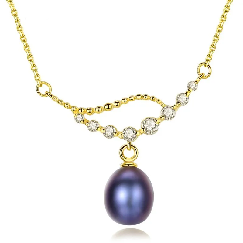 Luxury Wedding Jewelry Women 18K Gold Plated Sterling Silver Freshwater Pearl Necklace