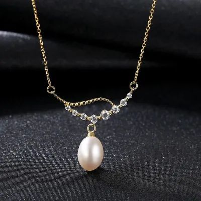 Luxury Wedding Jewelry Women 18K Gold Plated Sterling Silver Freshwater Pearl Necklace