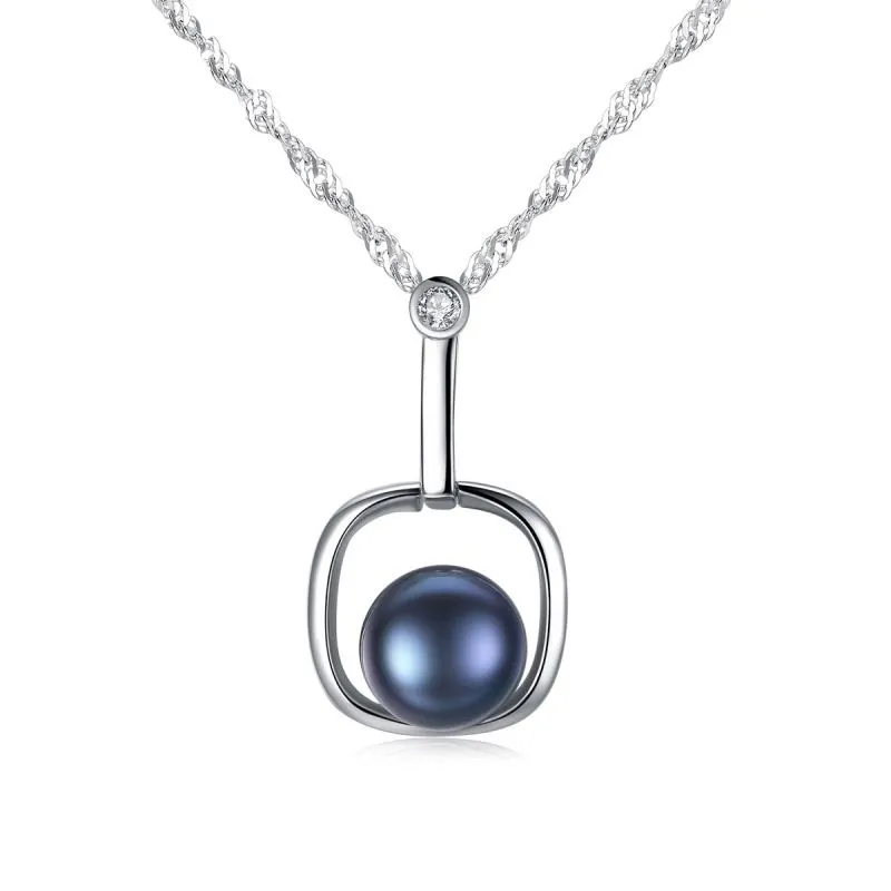 Women Trendy Geometric Pattern Sterling Silver Freshwater Pearl Necklace