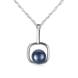Women Trendy Geometric Pattern Sterling Silver Freshwater Pearl Necklace