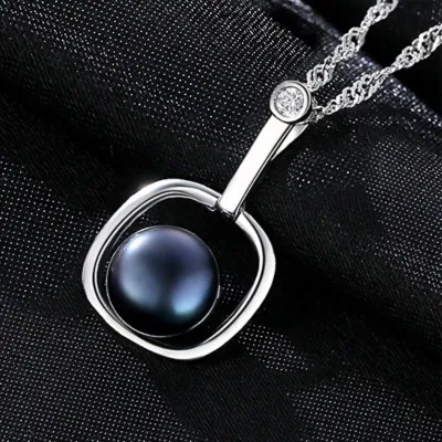 Women Trendy Geometric Pattern Sterling Silver Freshwater Pearl Necklace