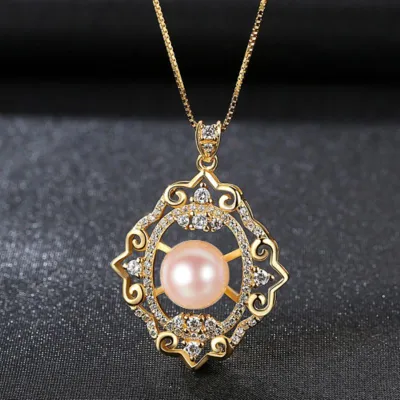 18K Gold Plated Sterling Silver Jewelry Freshwater Pearl Zircon Necklace