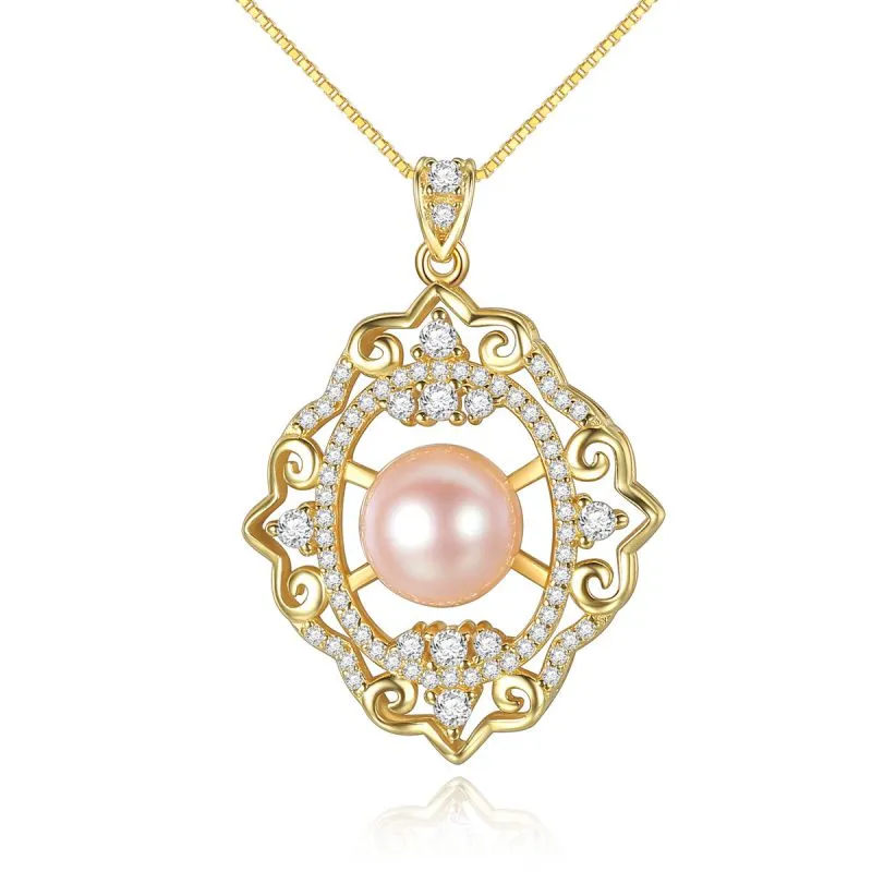 18K Gold Plated Sterling Silver Jewelry Freshwater Pearl Zircon Necklace