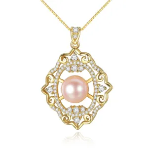 18K Gold Plated Sterling Silver Jewelry Freshwater Pearl Zircon Necklace