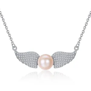Women Sweet Style Angel's Wings Design Natural Pearl Pendant Necklace
