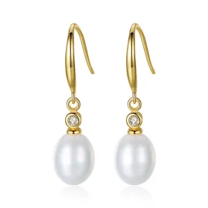 High Quality 18K Gold Plated 925 Silver Freshwater Pearl Zircon Drop Earrings