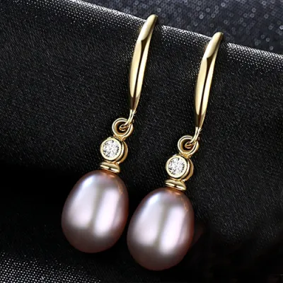 High Quality 18K Gold Plated 925 Silver Freshwater Pearl Zircon Drop Earrings