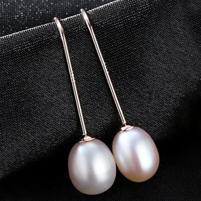 Women's Long Length Fine Jewelry Natural Freshwater Pearl Sterling Silver Earrings