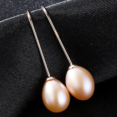 Women's Long Length Fine Jewelry Natural Freshwater Pearl Sterling Silver Earrings