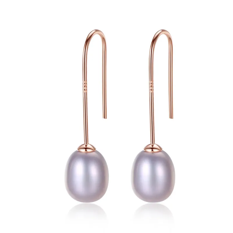 Women's Long Length Fine Jewelry Natural Freshwater Pearl Sterling Silver Earrings
