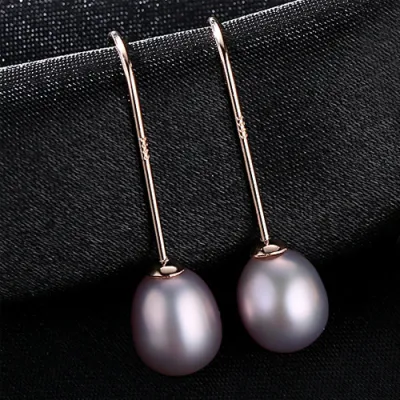 Women's Long Length Fine Jewelry Natural Freshwater Pearl Sterling Silver Earrings