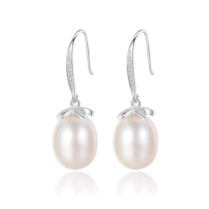 Luxury Natural Oval Pearl Gold Plated Sterling Silver Drop Earrings
