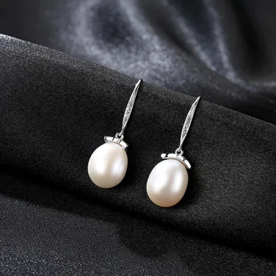 Luxury Natural Oval Pearl Gold Plated Sterling Silver Drop Earrings