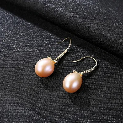 Luxury Natural Oval Pearl Gold Plated Sterling Silver Drop Earrings