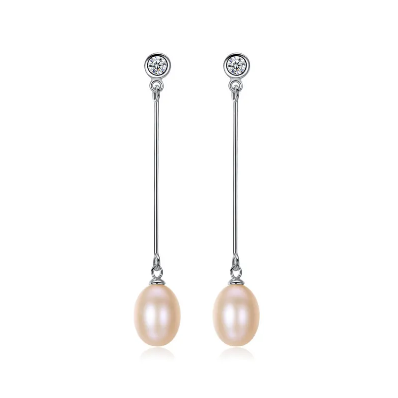 8-9mm Drop Shape Freshwater Pearl Silver Earrings