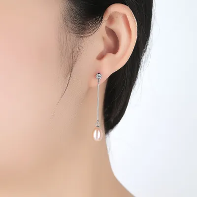 8-9mm Drop Shape Freshwater Pearl Silver Earrings