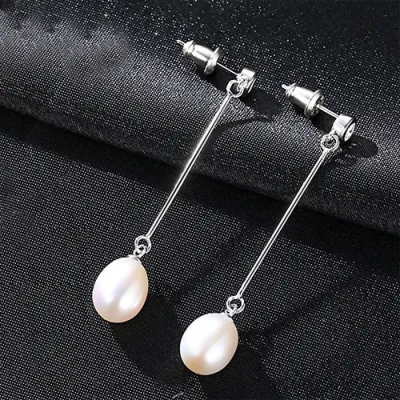 8-9mm Drop Shape Freshwater Pearl Silver Earrings