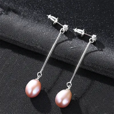 8-9mm Drop Shape Freshwater Pearl Silver Earrings