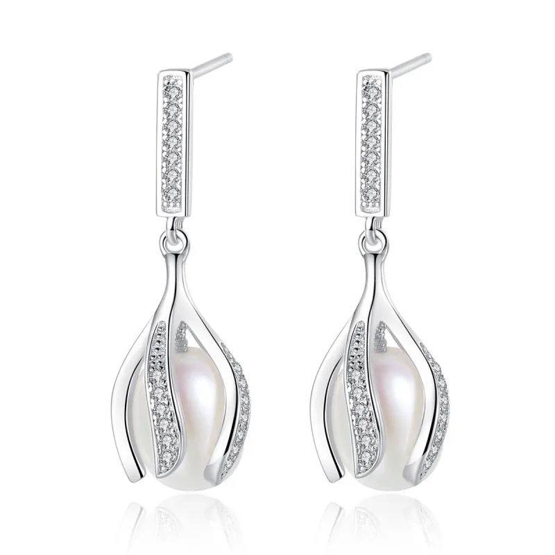 Luxury 925 Sterling Silver Wedding Freshwater Pearl Earrings for Women