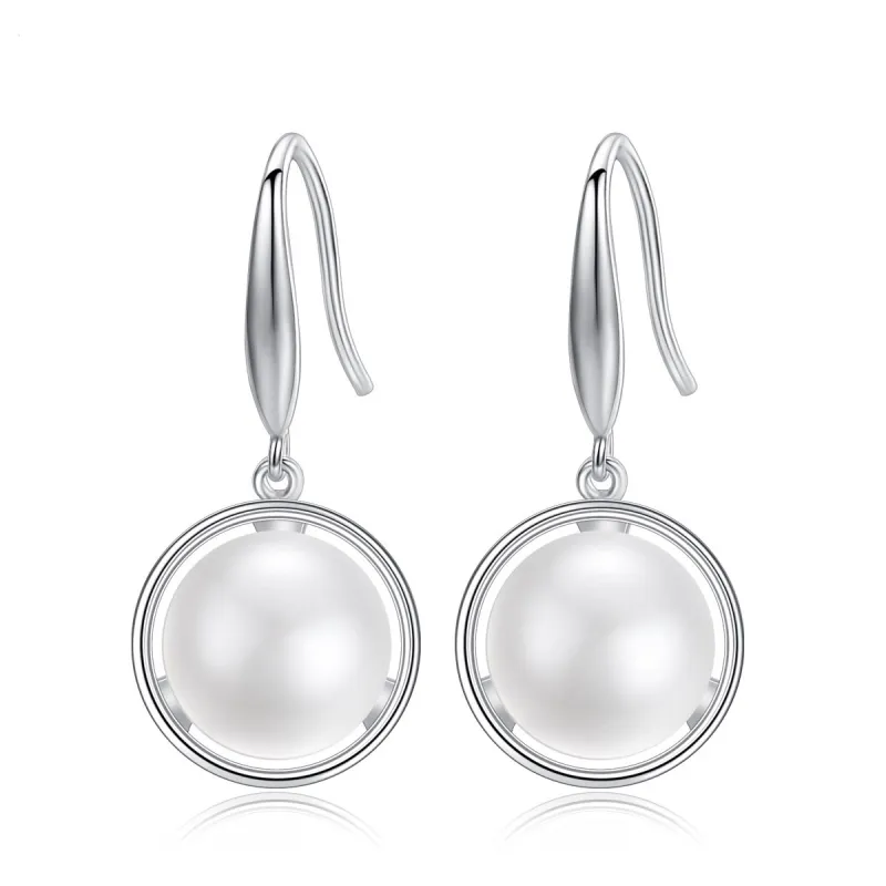 Fashion Geometric Round Sterling Silver Natural Pearl Earrings