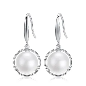 Fashion Geometric Round Sterling Silver Natural Pearl Earrings