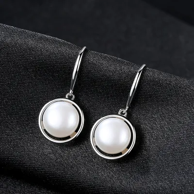 Fashion Geometric Round Sterling Silver Natural Pearl Earrings