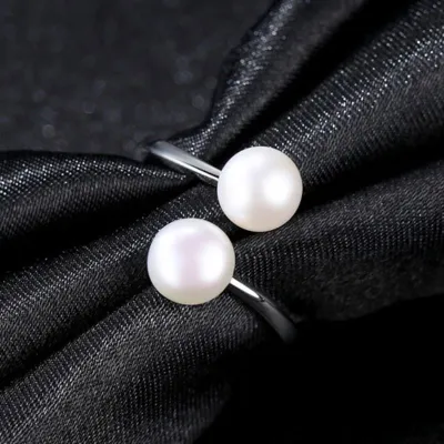 Luxury Fine Jewelry Sterling Silver Freshwater Pearl Adjustable Ring