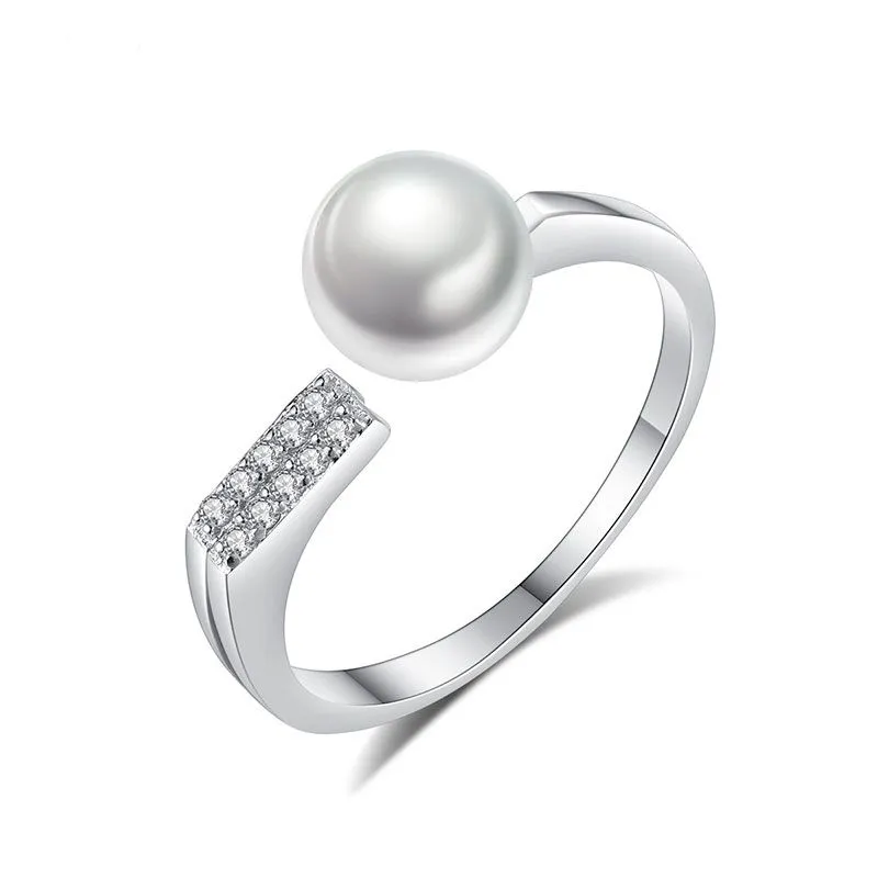 Fashion Geometry Design Luxury Sterling Silver Freshwater Zircon Ring