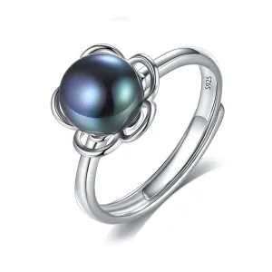 Unique Flower Pattern Women Luxury 925 Silver Freshwater Pearl Ring Adjustable