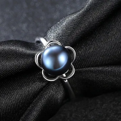 Unique Flower Pattern Women Luxury 925 Silver Freshwater Pearl Ring Adjustable
