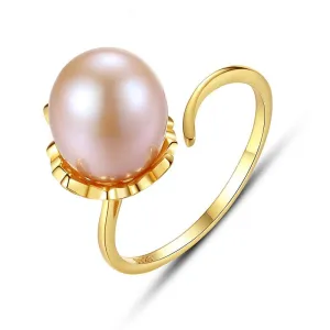 S925 Sterling Silver Women Luxury 10-11mm Freshwater Pearl Ring Adjustable