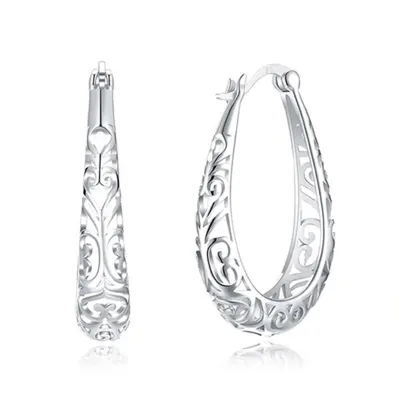 Fashion U Shape Hollow Carving Design Sterling Silver Hoop Earrings