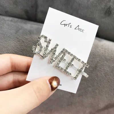 Women's Letter Pattern Rhinestone Hair Clip Side Clip