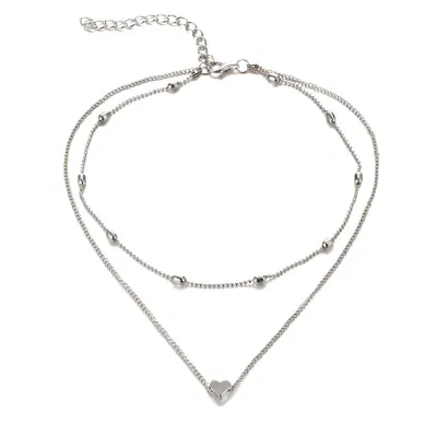 Double Layer Heart Pattern Ball Chain Choker Necklace for Women