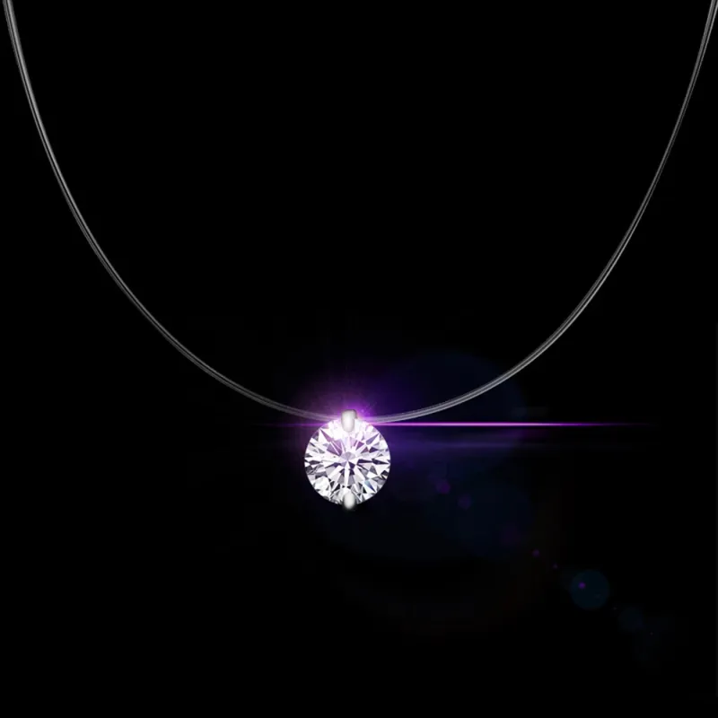 Invisible Fish Line Crystal Necklace for Women Pendant