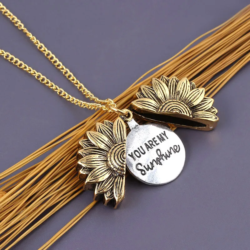 Sunflower Pattern Alloy Pendant Necklace with Box Chain
