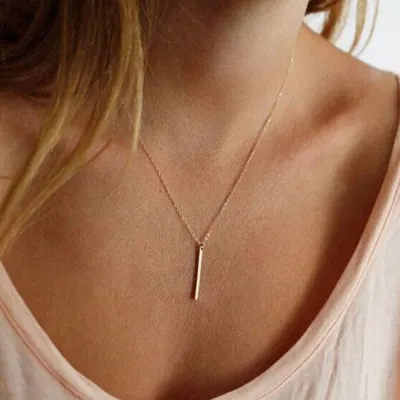 Simple Rectangular Rod Metal Alloy Pendant Necklace