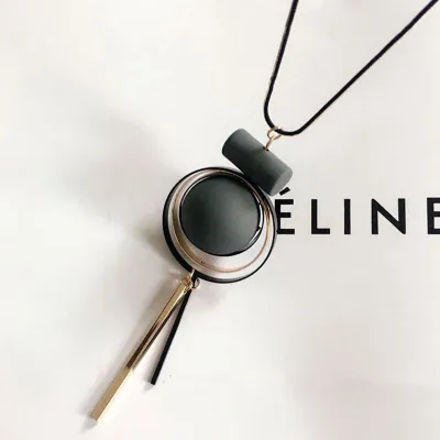 Geometric Wooden Decor Snake Chain Pendant Necklace for Women