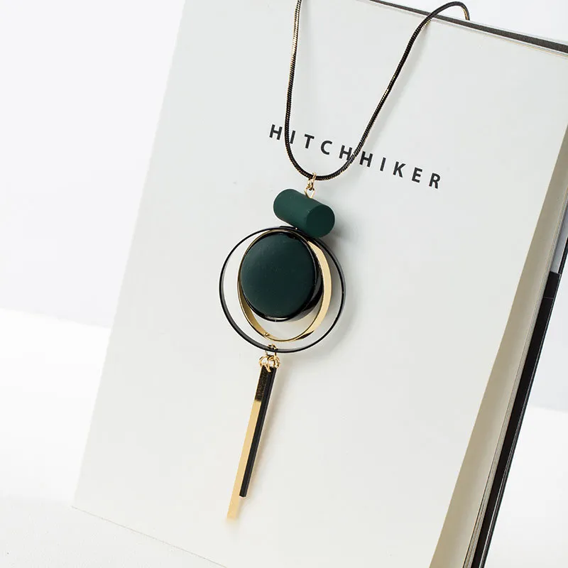 Geometric Wooden Decor Snake Chain Pendant Necklace for Women