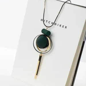 Geometric Wooden Decor Snake Chain Pendant Necklace for Women