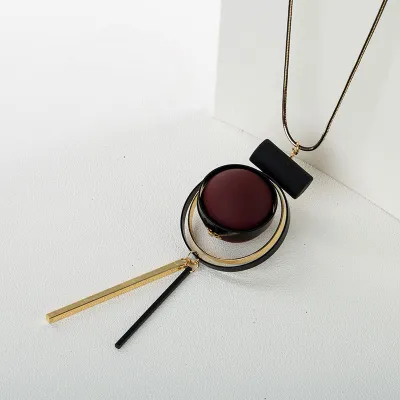 Geometric Wooden Decor Snake Chain Pendant Necklace for Women