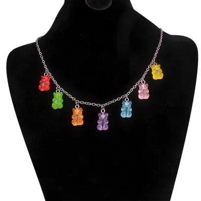 Cartoon Bear Resin Pendant Necklace for Women