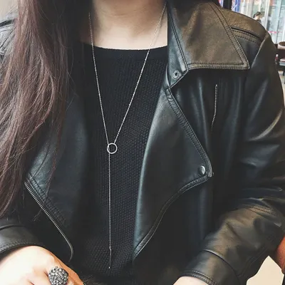 Adjustable Women's Pendant Necklace with Ring Design Geometric Cross Chain Alloy