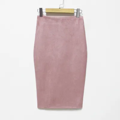 Women Solid Color Suede Bodycon Skirt