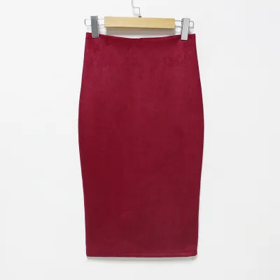 Women Solid Color Suede Bodycon Skirt
