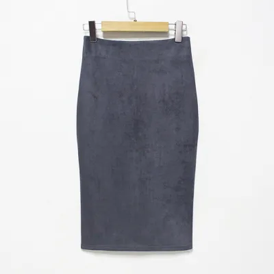 Women Solid Color Suede Bodycon Skirt