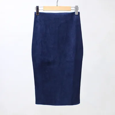 Women Solid Color Suede Bodycon Skirt