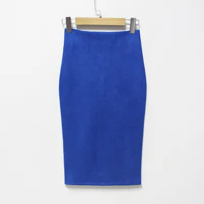 Women Solid Color Suede Bodycon Skirt