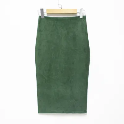 Women Solid Color Suede Bodycon Skirt